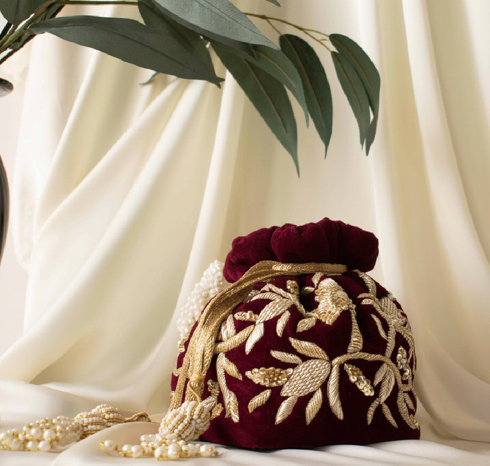Layla Potli Bag (Maroon Velvet)