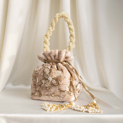 Arisha Potli Bag (Nude Pink Velvet)