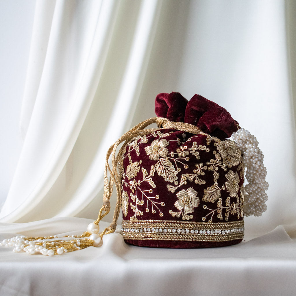 Anaya Potli Bag (Deep Maroon Velvet)