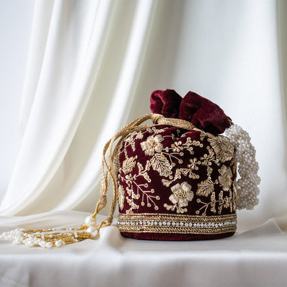 Anaya Potli Bag (Deep Maroon Velvet)