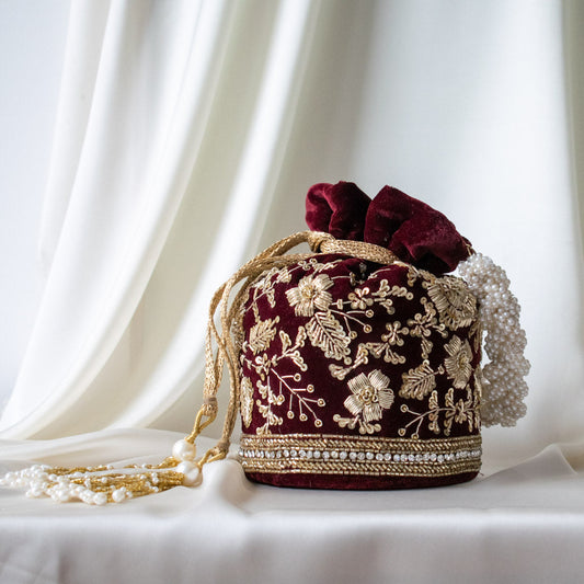 Anaya Potli Bag (Deep Maroon Velvet)