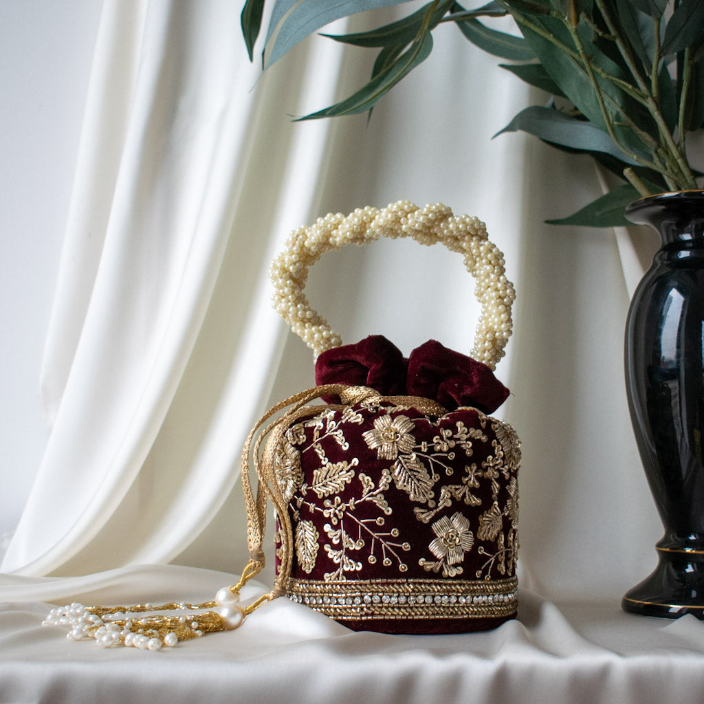 Anaya Potli Bag (Deep Maroon Velvet)