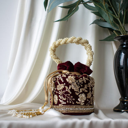 Anaya Potli Bag (Deep Maroon Velvet)