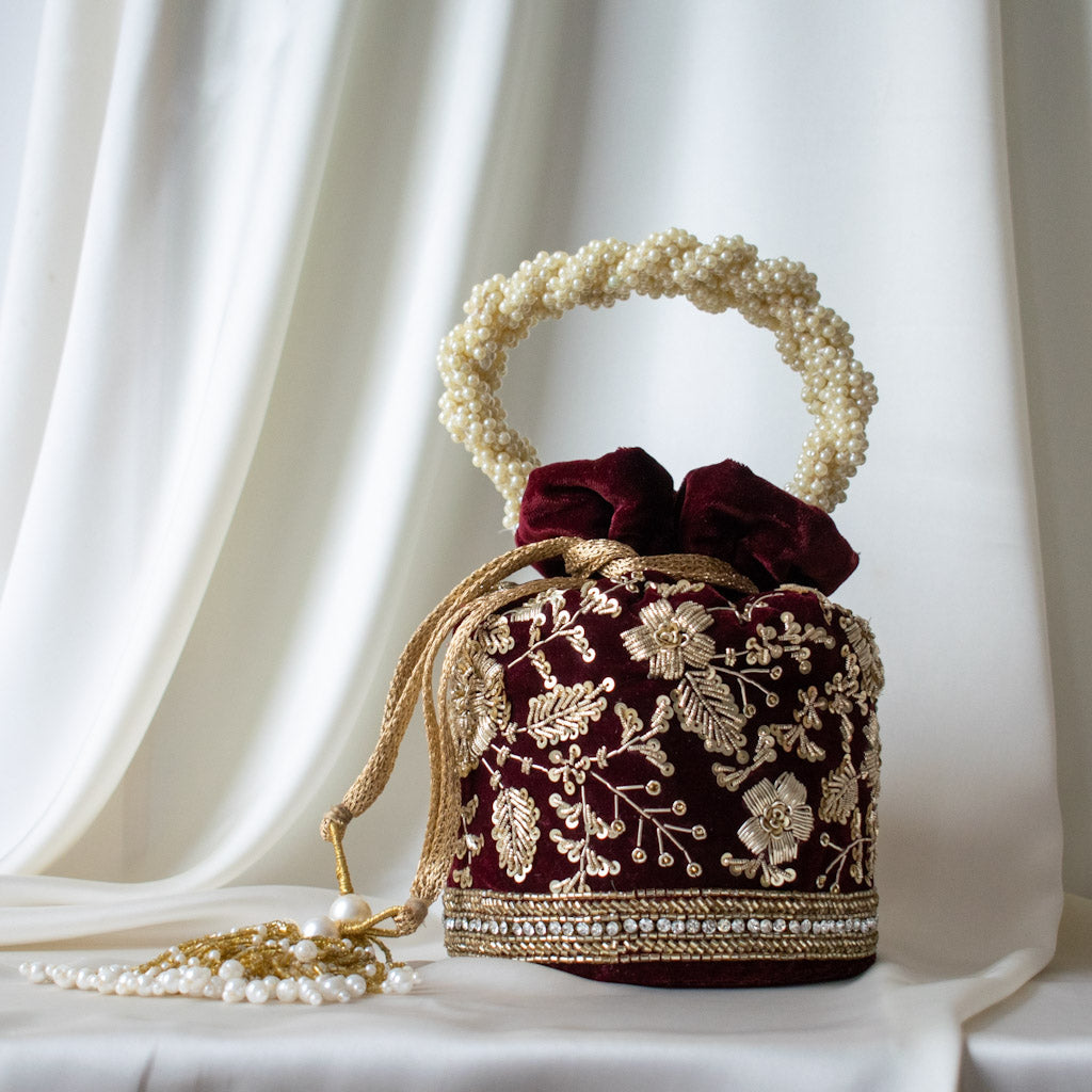 Anaya Potli Bag (Deep Maroon Velvet)