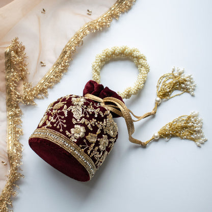 Anaya Potli Bag (Deep Maroon Velvet)
