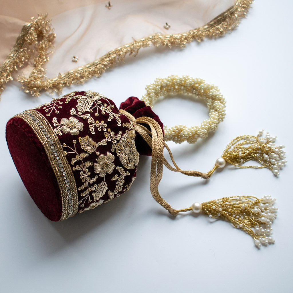 Anaya Potli Bag (Deep Maroon Velvet)