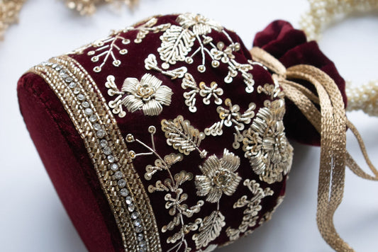Anaya Potli Bag (Deep Maroon Velvet)