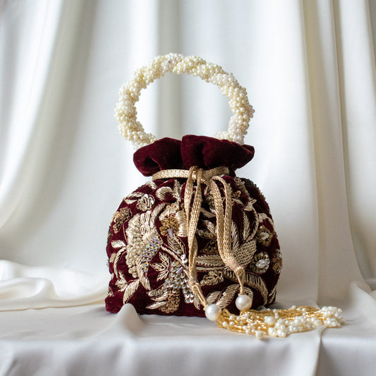 Alisha Potli Bag (Deep Maroon Velvet)