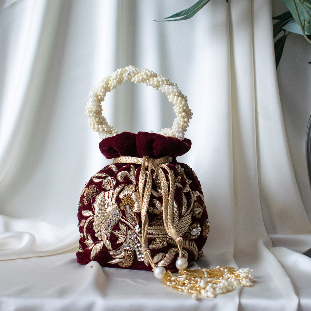 Alisha Potli Bag (Deep Maroon Velvet)