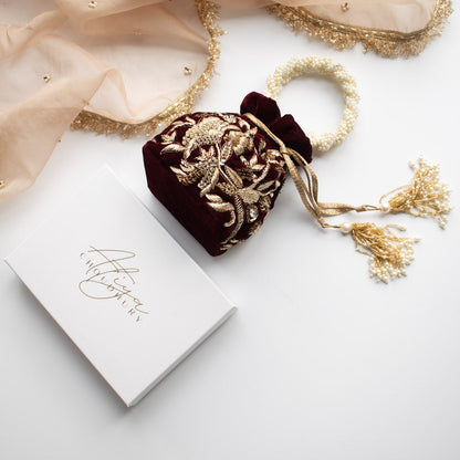 Alisha Potli Bag (Deep Maroon Velvet)