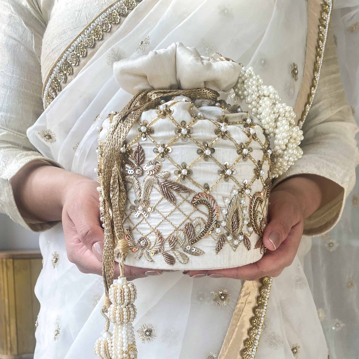 Isha Potli Bag (Ivory Silk)