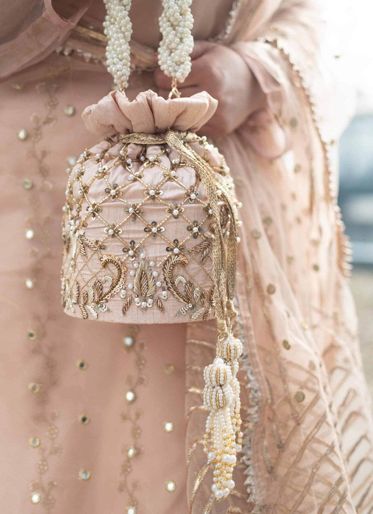 Isha Potli Bag (Nude Pink Silk)