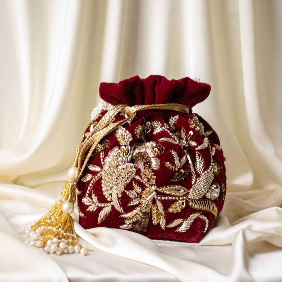 Alisha Potli Bag (Maroon Velvet)