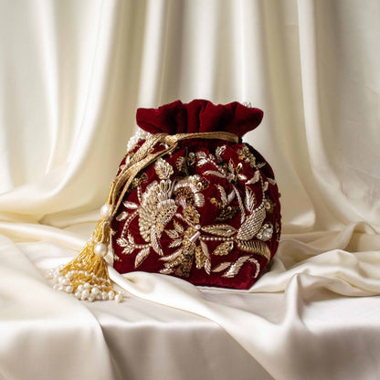 Alisha Potli Bag (Maroon Velvet)