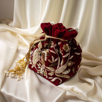 Alisha Potli Bag (Maroon Velvet)