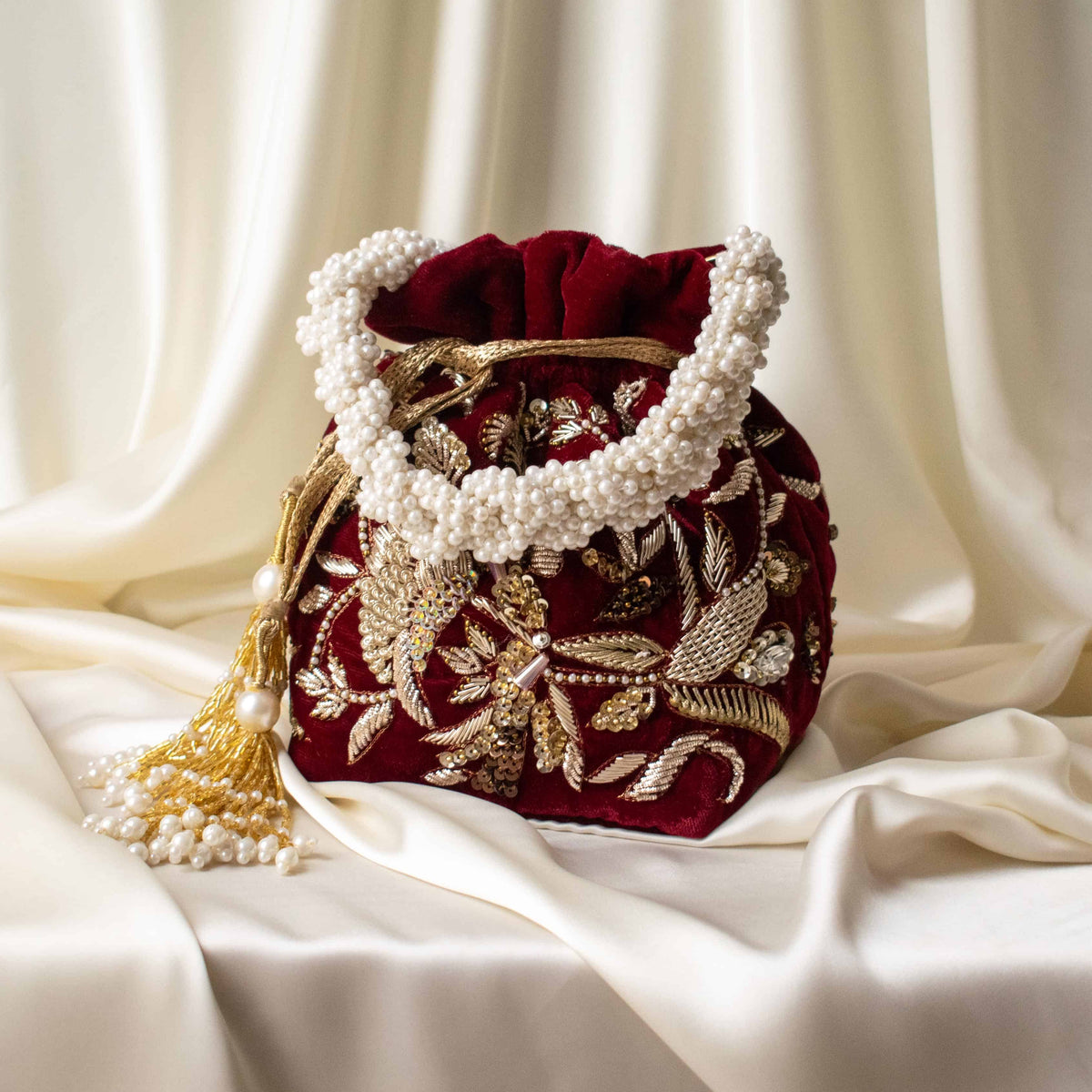 Alisha Potli Bag (Maroon Velvet)