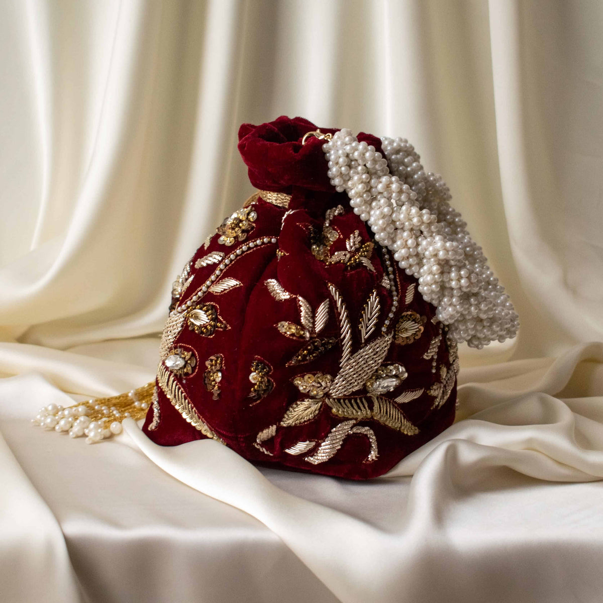 Alisha Potli Bag (Maroon Velvet)