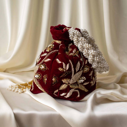 Alisha Potli Bag (Maroon Velvet)