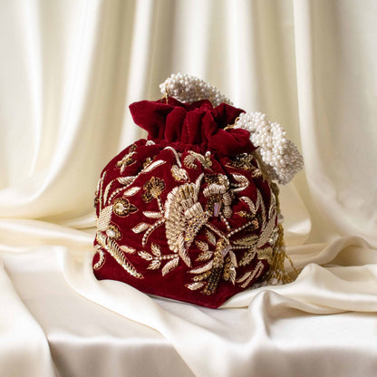 Alisha Potli Bag (Maroon Velvet)