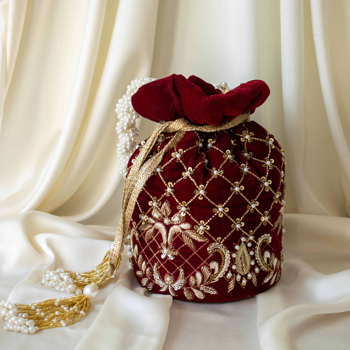 Isha Potli Bag (Maroon Velvet)