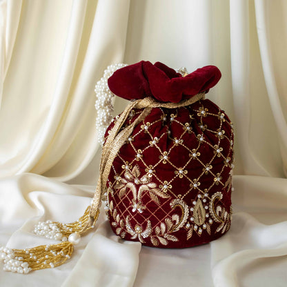 Isha Potli Bag (Maroon Velvet)