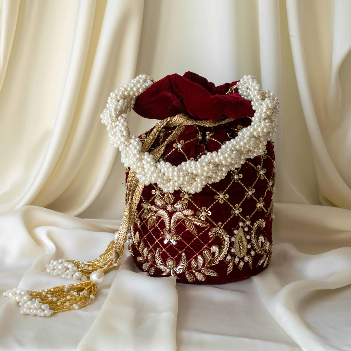 Isha Potli Bag (Maroon Velvet)