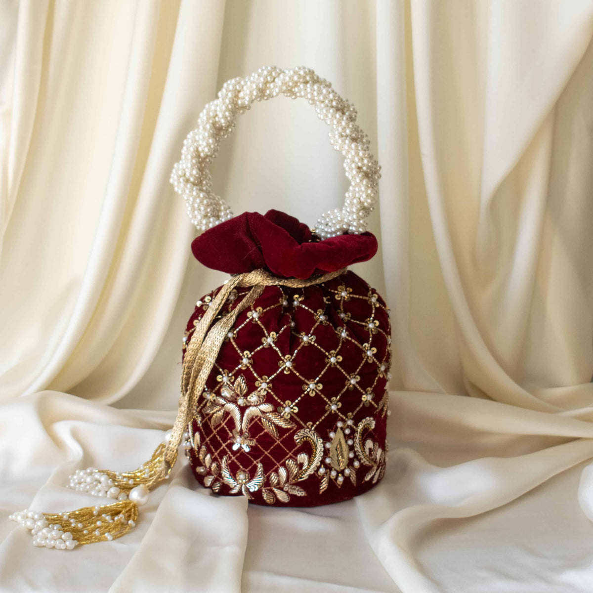 Isha Potli Bag (Maroon Velvet)