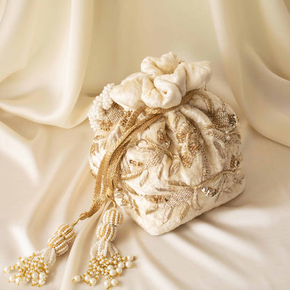 Layla Potli Bag (Cream Velvet)