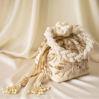 Layla Potli Bag (Cream Velvet)