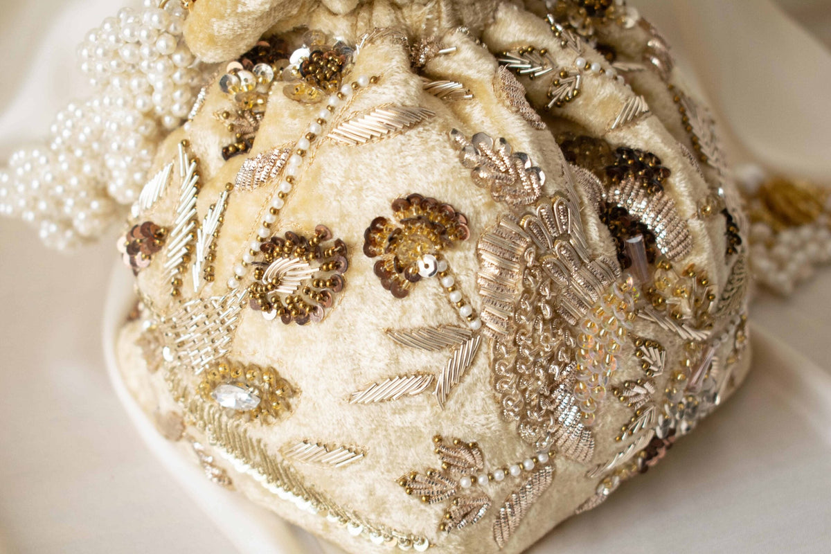 Alisha Potli Bag (Golden Cream Velvet)