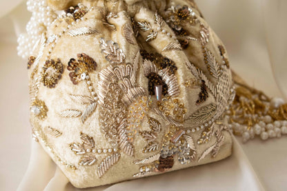 Alisha Potli Bag (Golden Cream Velvet)