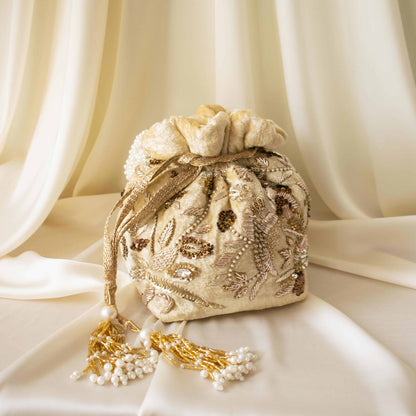 Alisha Potli Bag (Golden Cream Velvet)