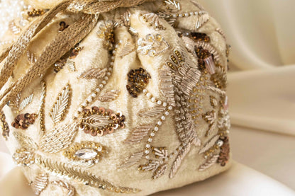 Alisha Potli Bag (Golden Cream Velvet)