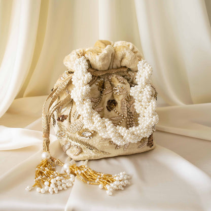 Alisha Potli Bag (Golden Cream Velvet)