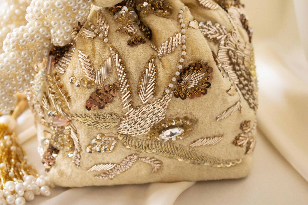 Alisha Potli Bag (Golden Cream Velvet)