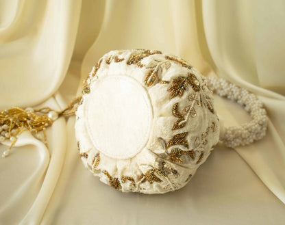 Peony Potli Bag (Cream Velvet)
