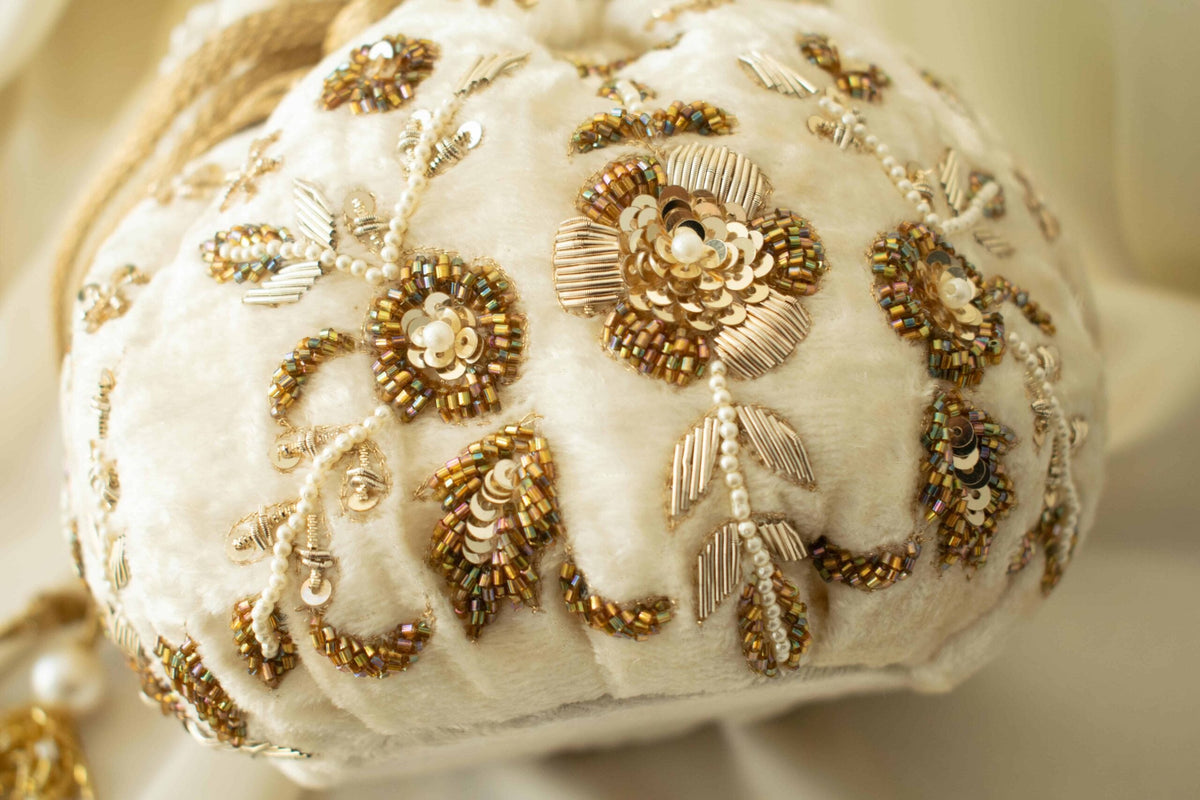 Peony Potli Bag (Cream Velvet)