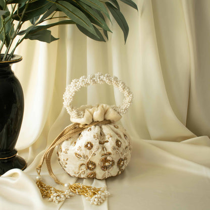 Peony Potli Bag (Cream Velvet)