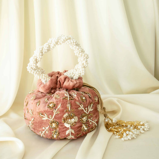 Peony Potli Bag (Dusky Pink Velvet)
