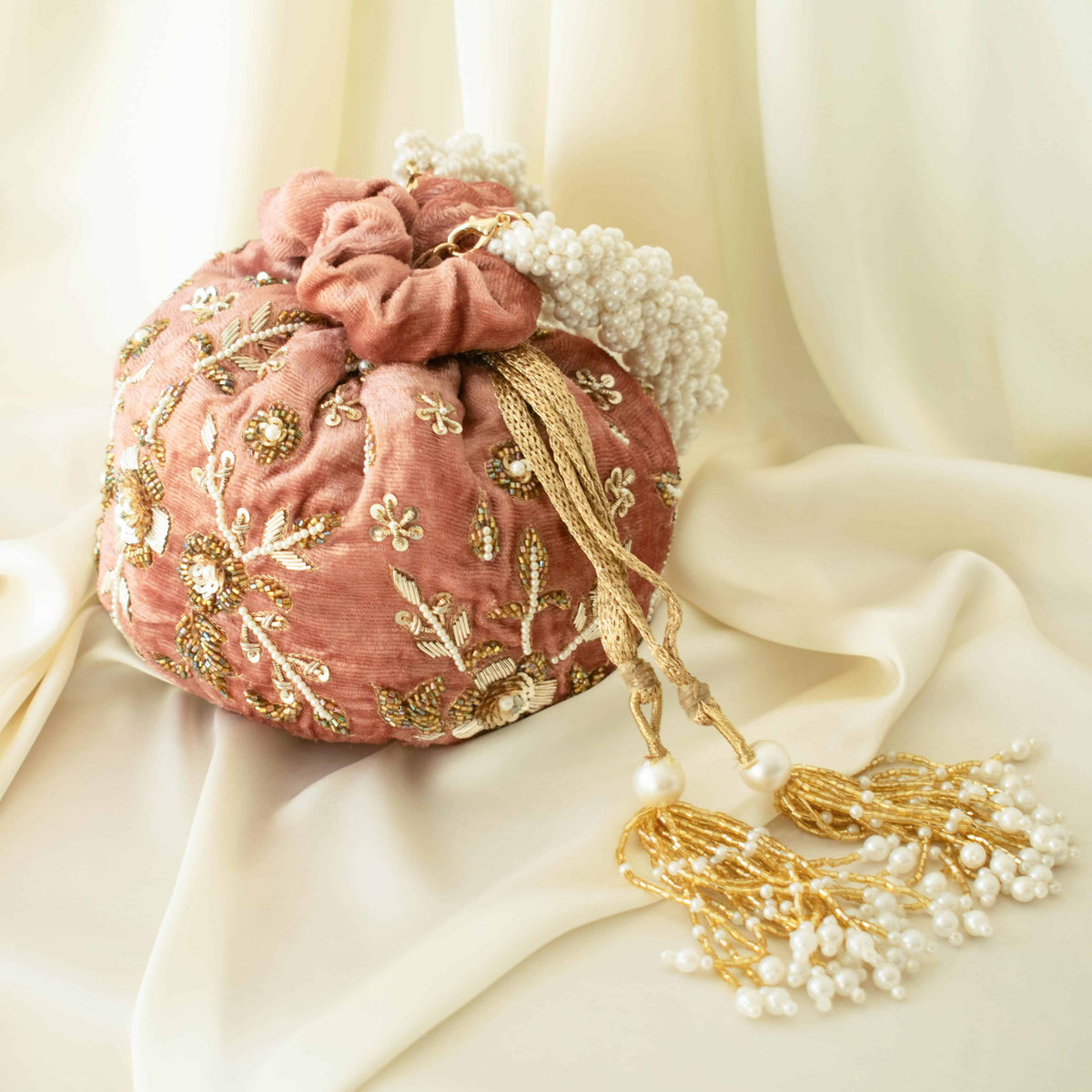 Peony Potli Bag (Dusky Pink Velvet)