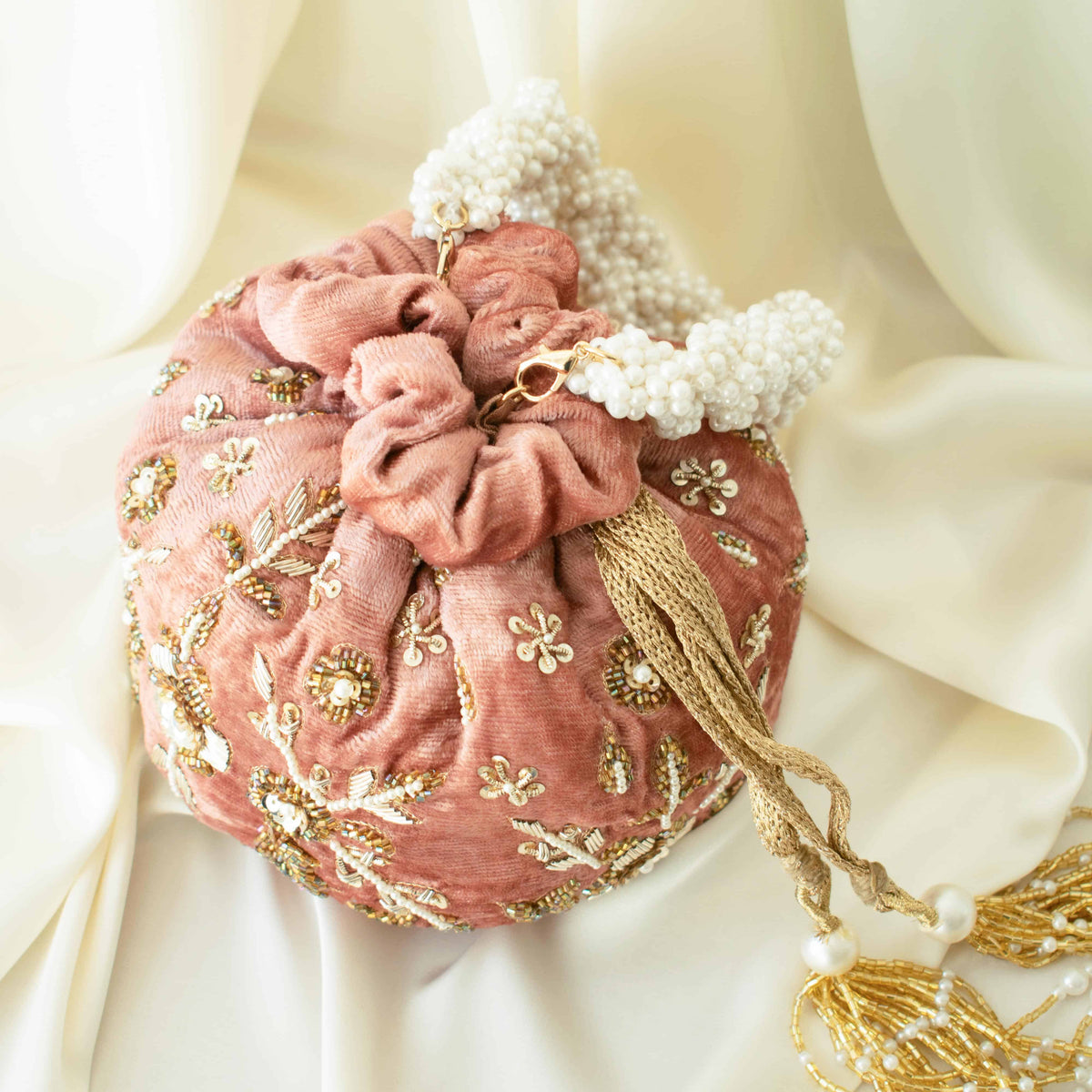 Peony Potli Bag (Dusky Pink Velvet)
