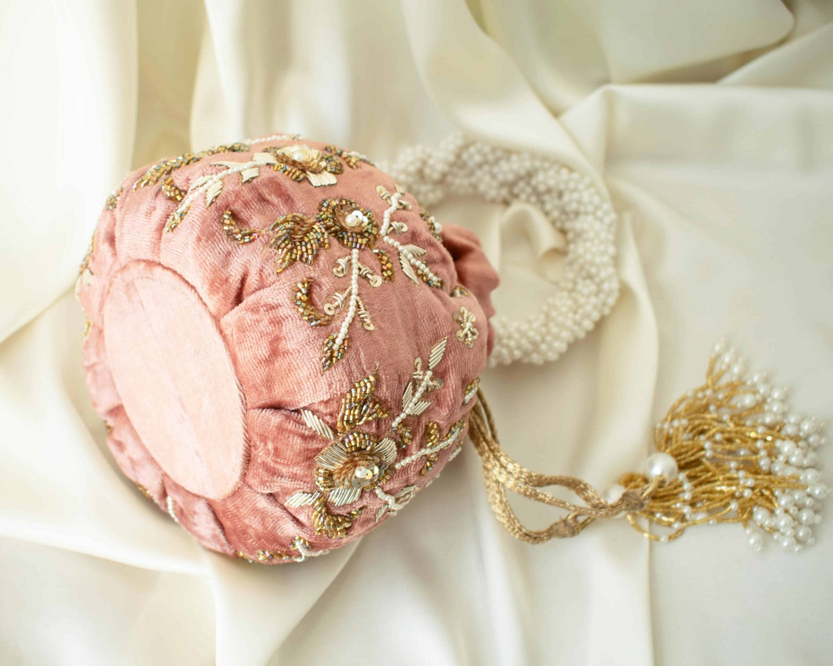 Peony Potli Bag (Dusky Pink Velvet)