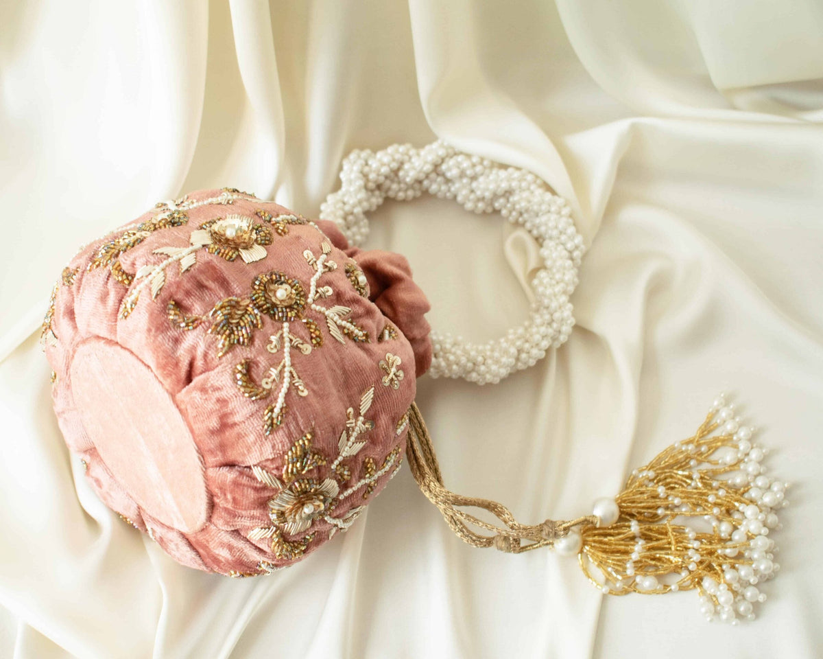 Peony Potli Bag (Dusky Pink Velvet)
