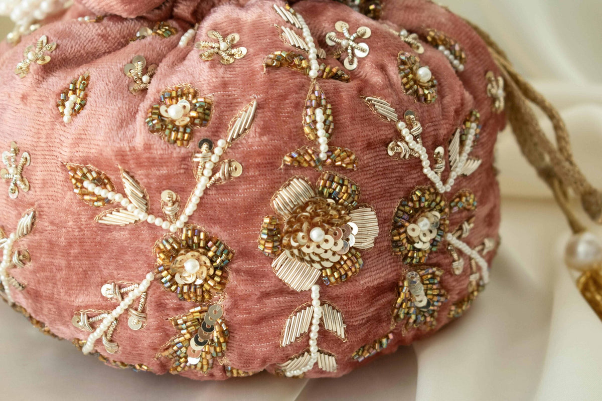 Peony Potli Bag (Dusky Pink Velvet)