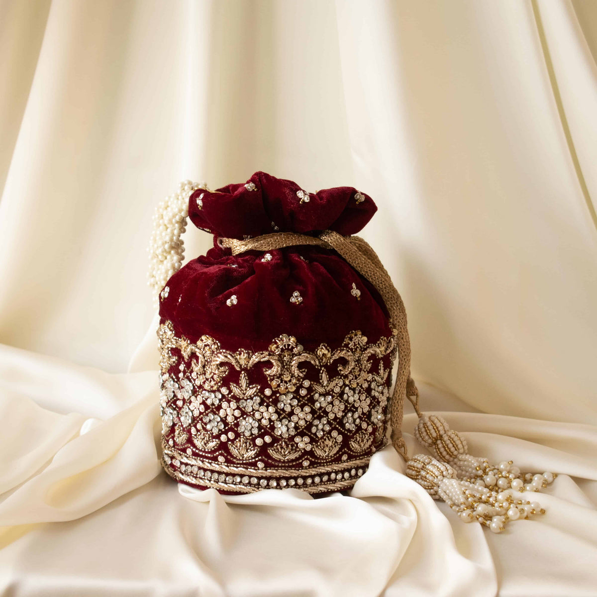 Ruby Potli Bag (Maroon Velvet)