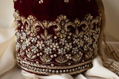 Ruby Potli Bag (Maroon Velvet)