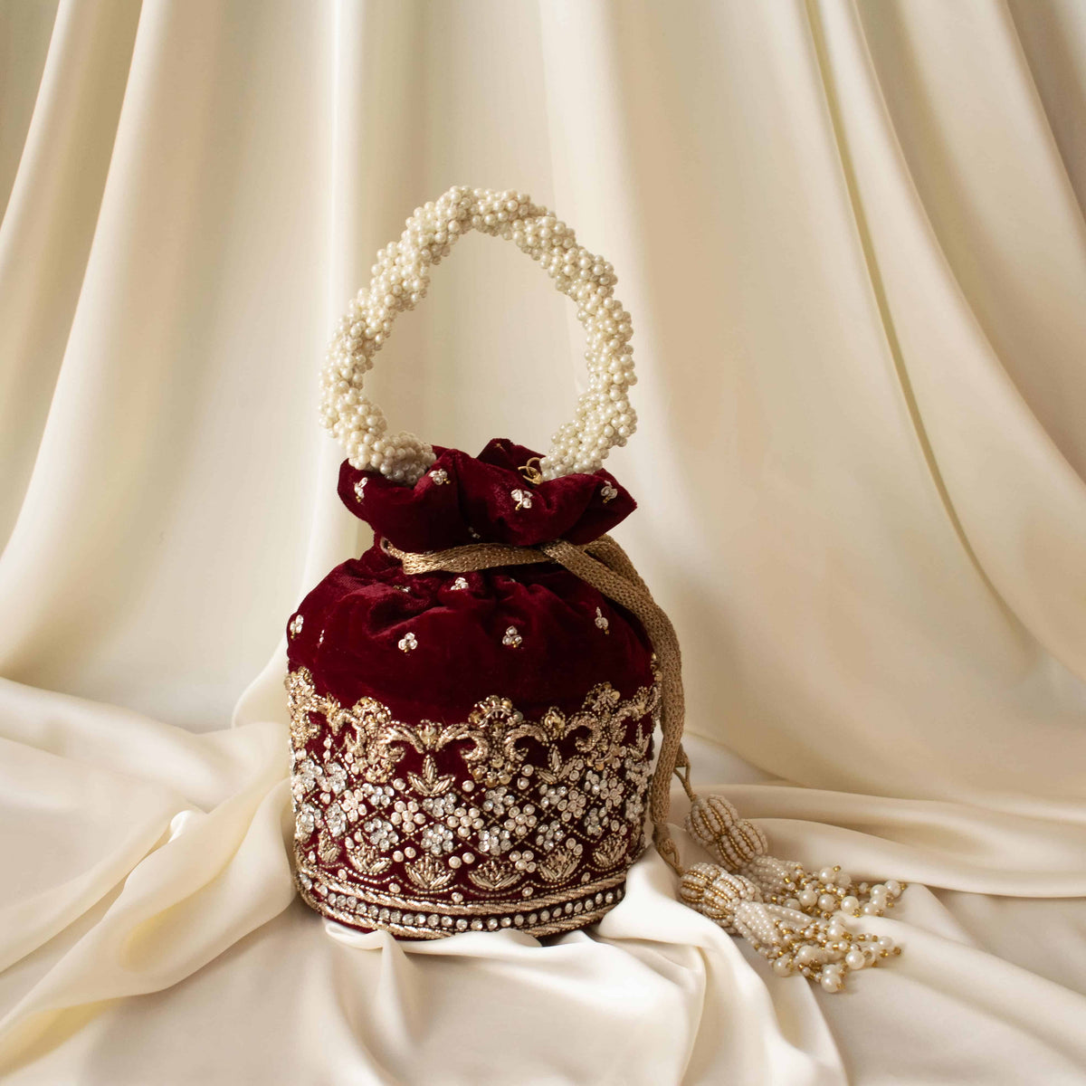 Ruby Potli Bag (Maroon Velvet)