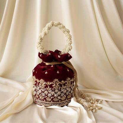 Ruby Potli Bag (Maroon Velvet)