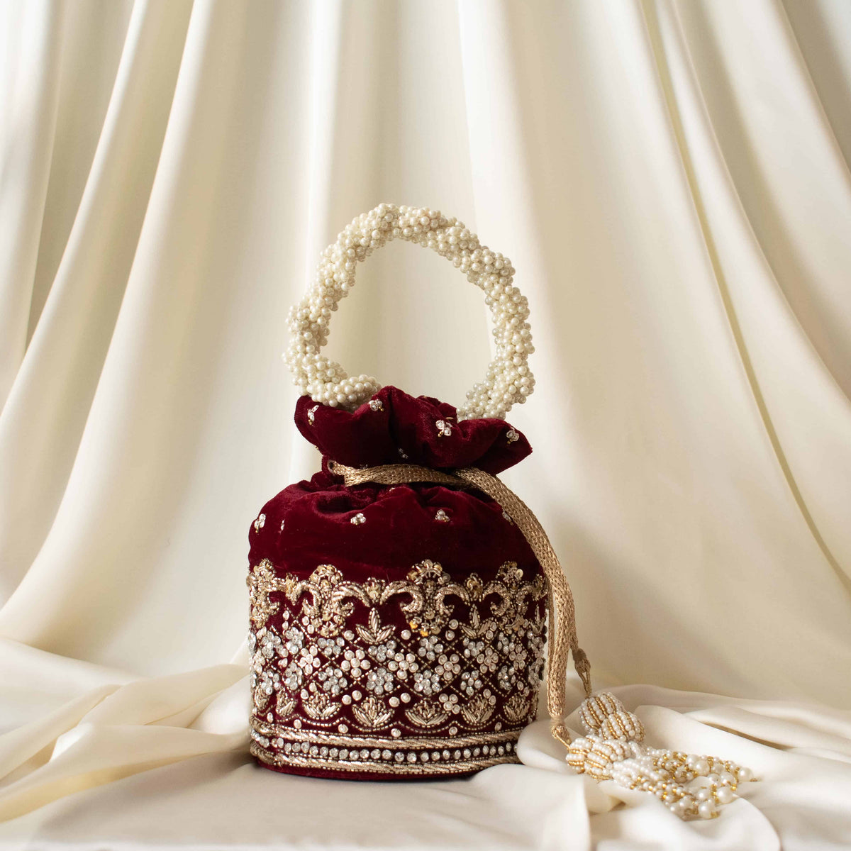 Ruby Potli Bag (Maroon Velvet)