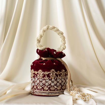 Ruby Potli Bag (Maroon Velvet)